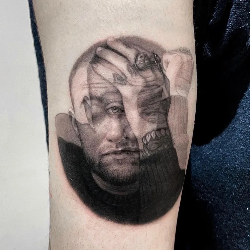 Mac Miller black and grey tattoo by Elly