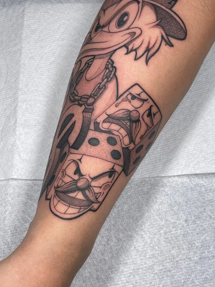 Donald Duck and dice black and grey done by Joon Lee