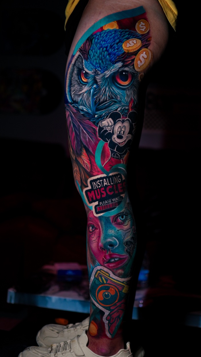 Gitta Interview full leg realistic tattoo